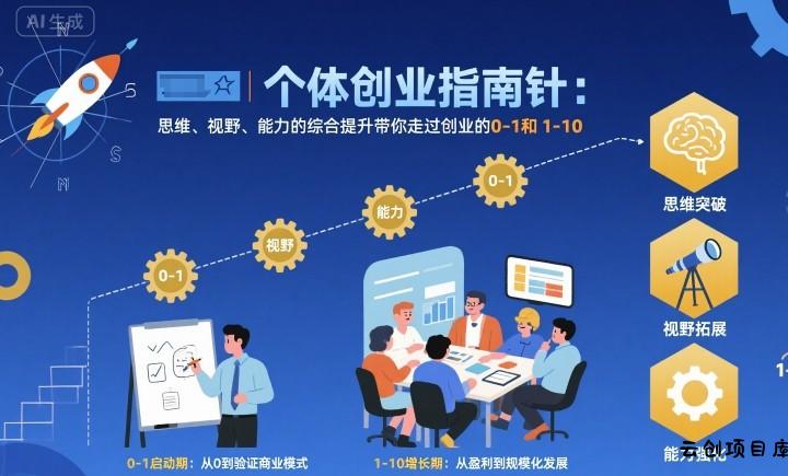 个体创业指南针，思维、视野、能力的综合提升带你走过创业的0-1和1-10【音频】-云创项目库