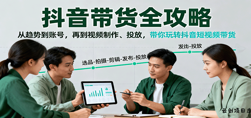 抖音带货全攻略：从趋势到账号，再到视频制作、投放，带你玩转抖音短视频带货-云创项目库