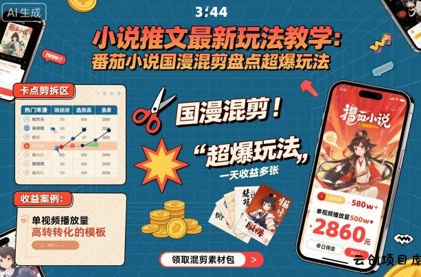 小说推文最新玩法教学，番茄小说国漫混剪盘点超爆玩法，全程干货，一天收益多张-云创项目库