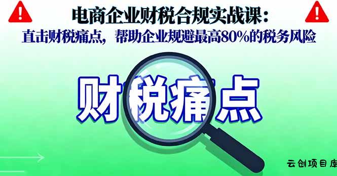 电商企业财税合规实战课，直击财税痛点，帮助企业规避最高80%的税务风险-云创项目库