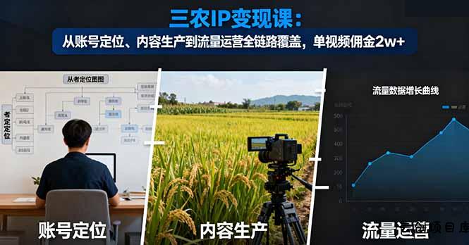 三农IP变现课：从账号定位、内容生产到流量运营全链路覆盖，单视频佣金2w+-云创项目库