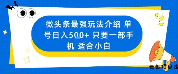 微头条最强玩法介绍一个号日入5张+只要一部手机适合小白-云创项目库
