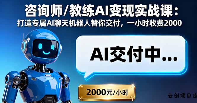 咨询师/教练AI变现实战课：打造专属AI聊天机器人替你交付，一小时收费2000-云创项目库