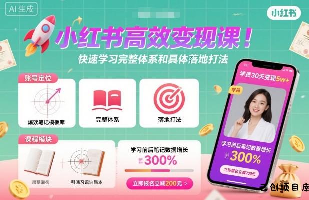 小红书高效变现课，快速学习小红书完整体系和具体落地打法-云创项目库