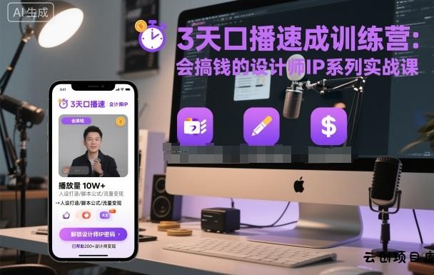 3天口播速成训练营，会搞钱的设计师IP系列实战课-云创项目库