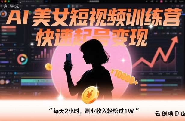 AI美女短视频训练营，快速起号变现，每天2小时，副业收入轻松过1W-云创项目库