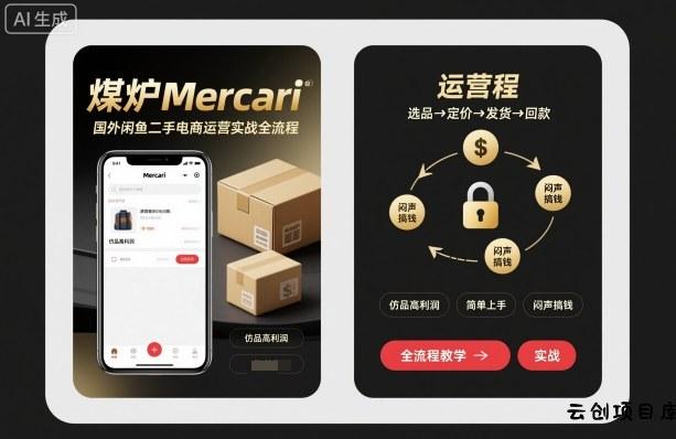 煤炉Mercari国外闲鱼二手电商运营实战全流程，仿品高利润，简单上手，闷声搞钱-云创项目库