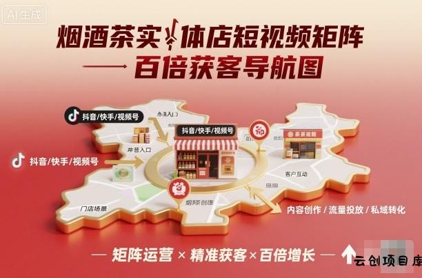 烟酒茶实体店短视频矩阵百倍获客导航图-云创项目库