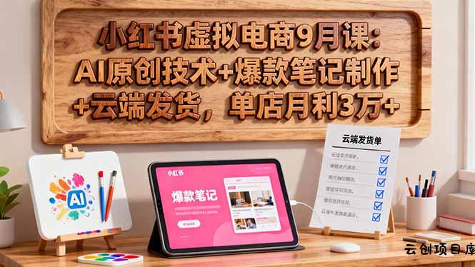 小红书虚拟电商9月课：AI原创技术+爆款笔记制作+云端发货，单店月利3万+-云创项目库