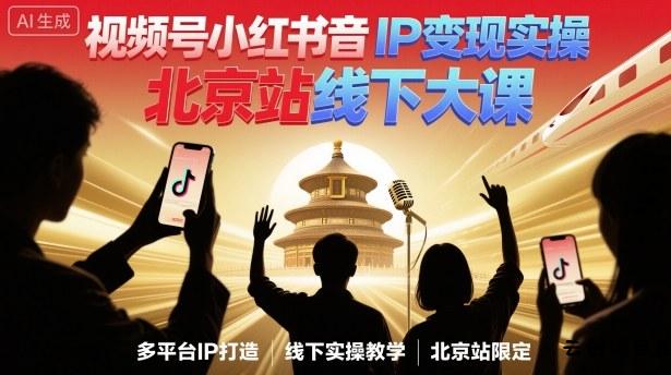 视频号小红书抖音IP变现实操北京站线下大课，40+行业短视频高变现姿势，100+IP高变现实操技术-云创项目库