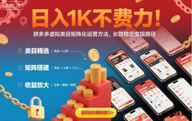 日入1K不费力！拼多多虚拟类目矩阵化运营方法，长效稳定变现路径-云创项目库