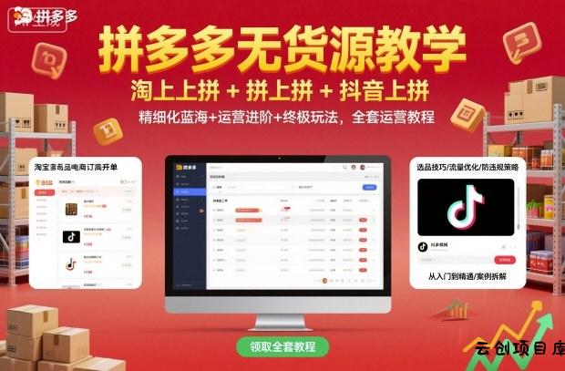 拼多多无货源教学，淘上拼+拼上拼+抖上拼，精细化蓝海+运营进阶+终极玩法，全套运营教程-云创项目库