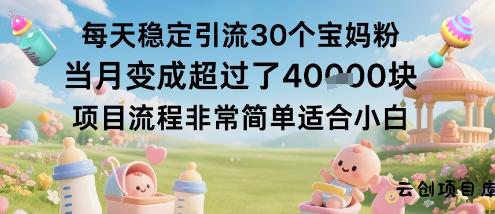 每天稳定引流30个宝妈粉当月变成超过了1W+项目流程非常简单适合小白-云创项目库