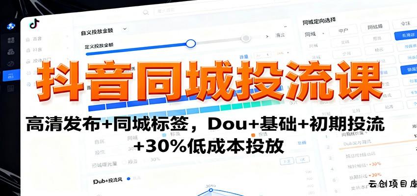 抖音同城投流课：高清发布+同城标签，Dou+基础+初期投流+30%低成本投放-云创项目库