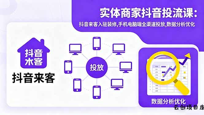 实体商家抖音投流课:抖音来客入驻装修,手机电脑端全渠道投放,数据分析优化-云创项目库