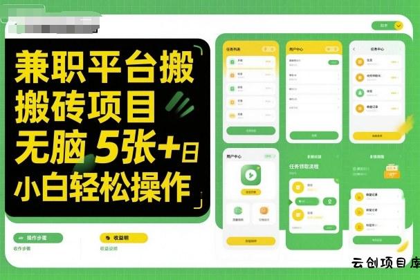 兼职平台搬砖项目无脑操作日入5张＋小白轻松操作-云创项目库