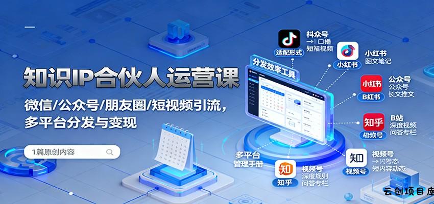 知识IP合伙人运营课：微信/公众号/朋友圈/短视频引流，多平台分发与变现-云创项目库