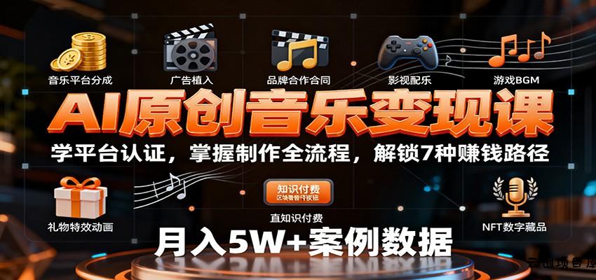 AI原创音乐变现课：学平台认证，掌握制作全流程，解锁7种赚钱路径-云创项目库