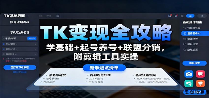 TK变现全攻略：学基础+起号养号+联盟分销，附剪辑工具实操-云创项目库