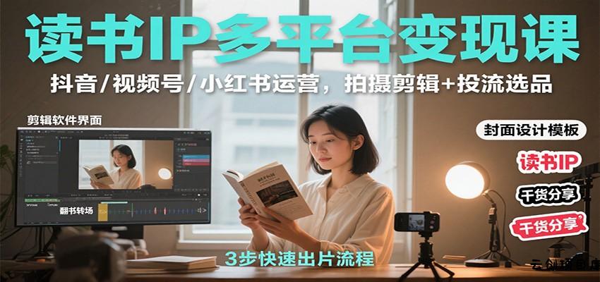 读书IP多平台变现课：抖音/视频号/小红书运营，拍摄剪辑+投流选品-云创项目库