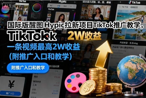国际版醒图Hypic拉新项目TikTok推广教学,一条视频最高2W收益(附推广入口和教学)-云创项目库