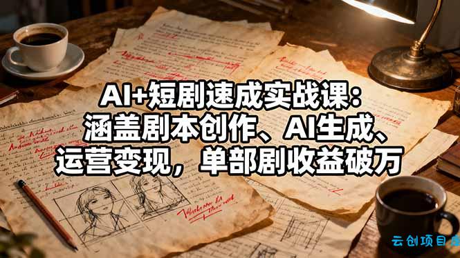 AI+短剧速成实战课:涵盖剧本创作、AI生成、运营变现,单部剧收益破万-云创项目库