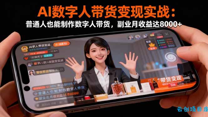 AI数字人带货变现实战：普通人也能制作数字人带货，副业月收益达8000+-云创项目库