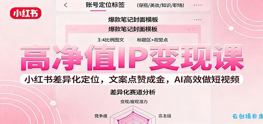 高净值IP变现课：小红书差异化定位，文案点赞成金， AI高效做短视频-云创项目库