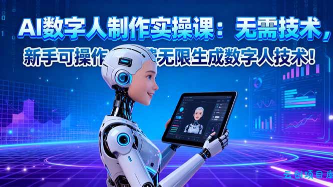 AI数字人制作实操课：无需技术，新手可操作，免费无限生成数字人技术！-云创项目库