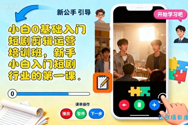 小白0基础入门短剧剪辑运营培训班,新手小白入门短剧行业的第一课-云创项目库