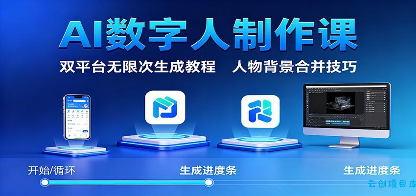 AI数字人制作课：双平台无限次生成教程，人物背景合并技巧-云创项目库