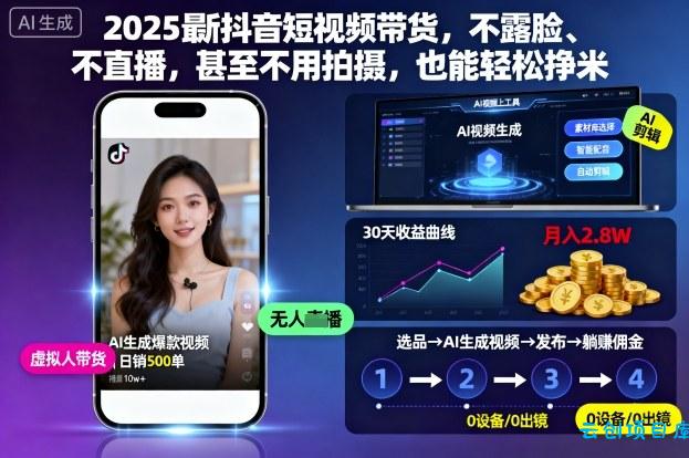 2025最新抖音短视频带货,不露脸、不直播,甚至不用拍摄,也能轻松挣米-云创项目库