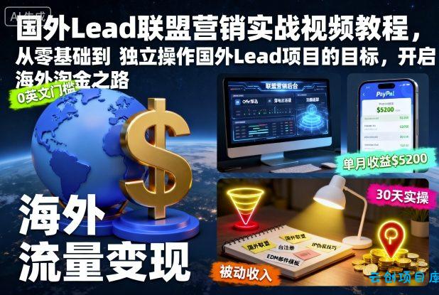 国外Lead联盟营销实战视频教程,从零基础到独立操作国外Lead项目的目标,开启海外淘金之路-云创项目库