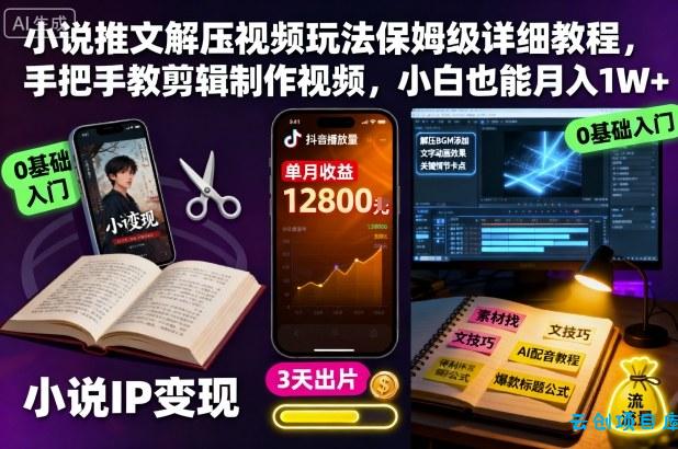 小说推文解压视频玩法保姆级详细教程,手把手教剪辑制作视频,小白也能月入1W+-云创项目库