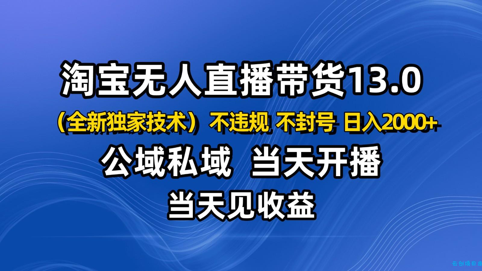 淘宝无人直播13.0，公域私域技术，不封号，不违规 布局下半年旺季赛道，日入2000+-云创项目库