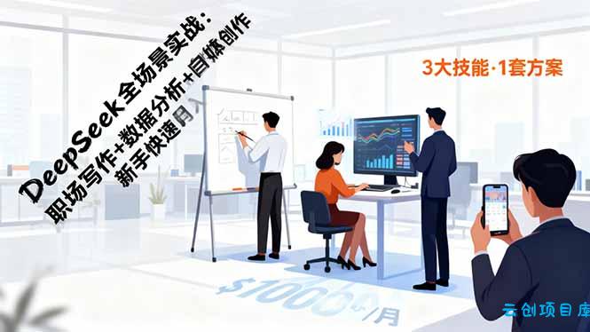 DeepSeek全场景实战：职场写作+数据分析+自媒体创作，新手快速月入过万-云创项目库