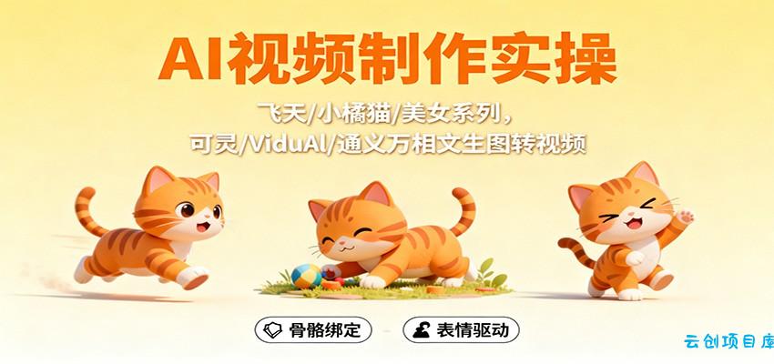 AI视频制作实操，飞天/小橘猫/美女系列，可灵/ViduAl/通义万相文生图转视频-云创项目库