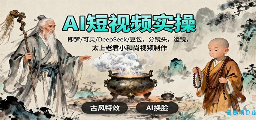 AI短视频实操，即梦/可灵/DeepSeek/豆包，分镜头，运镜，太上老君小和尚视频制作-云创项目库