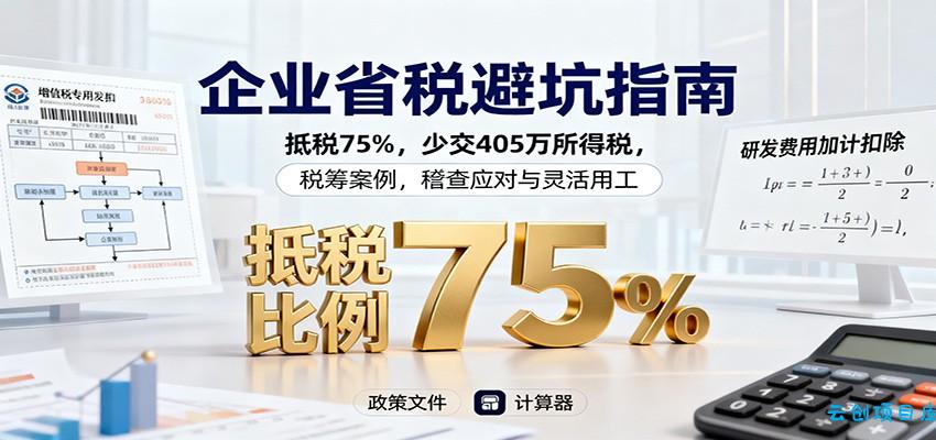 企业省税避坑指南：抵税75%，少交405万所得税，税筹案例，稽查应对与灵活用工-云创项目库