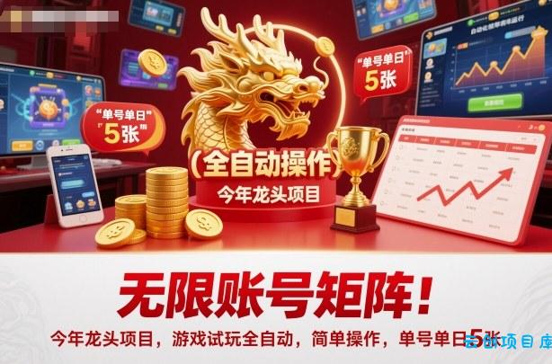 无限账号矩阵！今年龙头项目，游戏试玩全自动，简单操作，单号单日5张【揭秘】-云创项目库