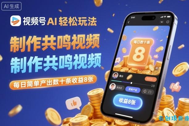 视频号AI轻松玩法，制作共鸣视频，每日简单产出数十条收益8张-云创项目库
