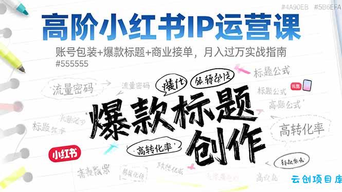 高阶小红书IP运营课：账号包装+爆款标题+商业接单，月入过万实战指南-云创项目库