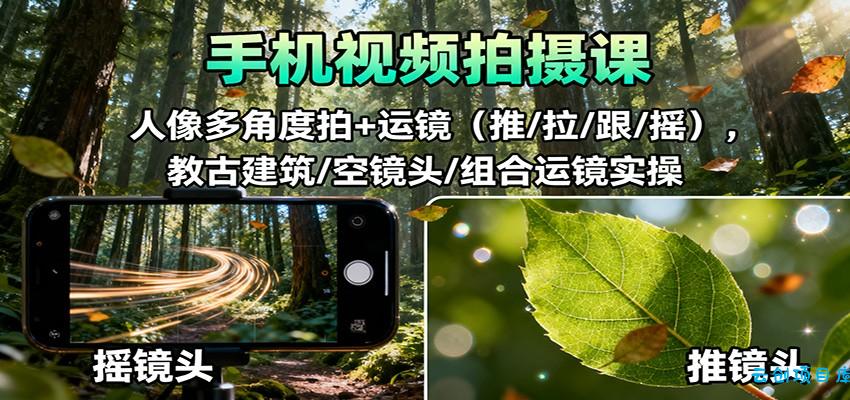 手机视频拍摄课：人像多角度拍+运镜(推/拉/跟/摇)，古建筑/空镜头/组合运镜实操-云创项目库