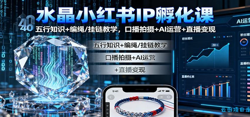 水晶小红书IP孵化课：五行知识+编绳/挂链教学，口播拍摄+AI运营+直播变现-云创项目库