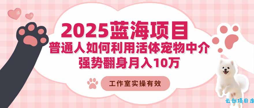 2025蓝海项目：普通人如何利用活体宠物中介，强势翻身月入10万-云创项目库