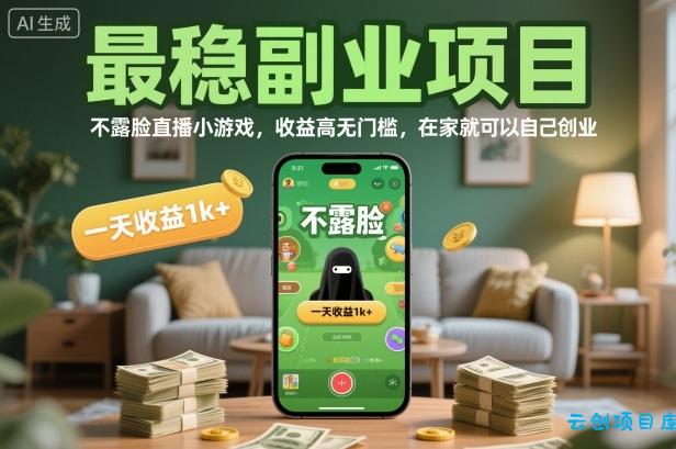 最稳副业项目，不露脸直播小游戏，收益高无门槛，一天收益1k+，在家就可以自己创业【揭秘】-云创项目库