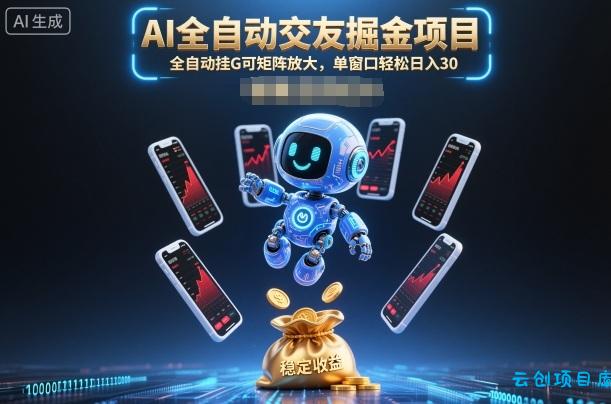 AI全自动交友掘金项目，全自动挂G可矩阵放大，单窗口轻松日入30+【揭秘】-云创项目库