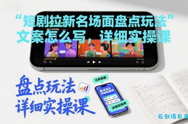 短剧拉新名场面盘点玩法文案怎么写，详细实操课-云创项目库
