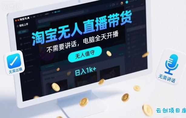 淘宝无人直播带货，不需要出镜，不需要讲话，电脑全天开播，轻松上手，日入1k+【揭秘】-云创项目库