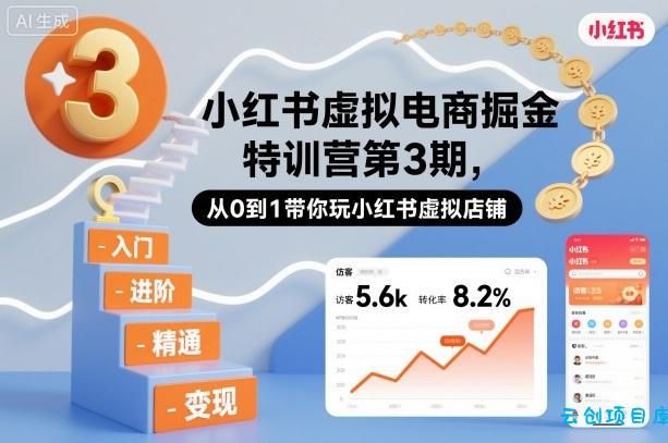 小红书虚拟电商掘金特训营第3期，从0到1带你玩小红书虚拟店铺-云创项目库